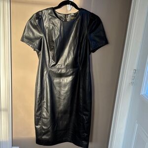 Calvin Klein Black Faux Leather Midi Dress